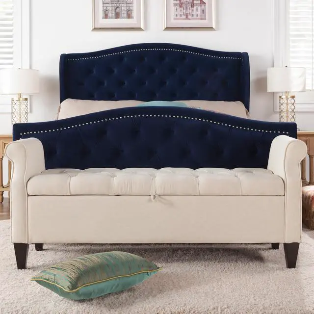 Main image of Jacqueline 57.5" Tufted Roll Arm Storage Bench, Sky Neutral Beige Polyester
