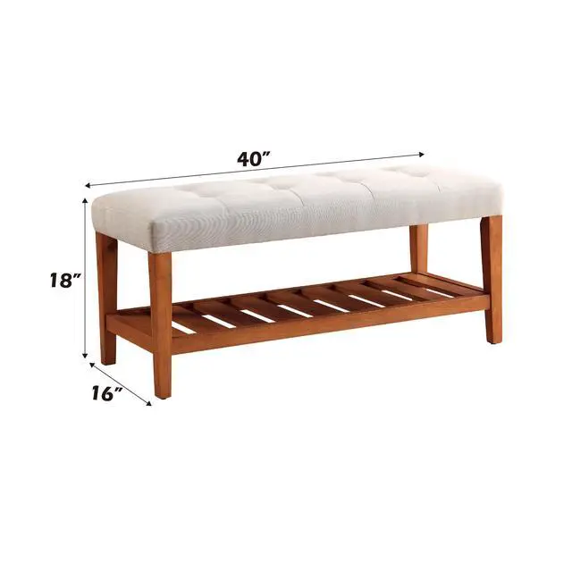 Alt view image 3 of 5 - Charla Light Gray Fabric & Oak Finish Bench