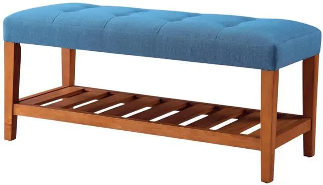 Main image of Charla Light Blue Fabric & Oak Finish Bench