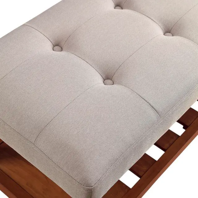 Alt view image 4 of 5 - Charla Light Gray Fabric & Oak Finish Bench