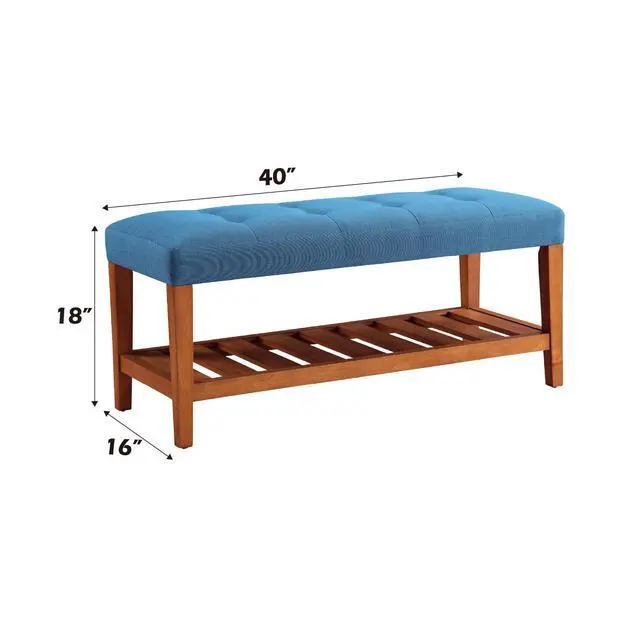 Alt view image 3 of 6 - Charla Light Blue Fabric & Oak Finish Bench