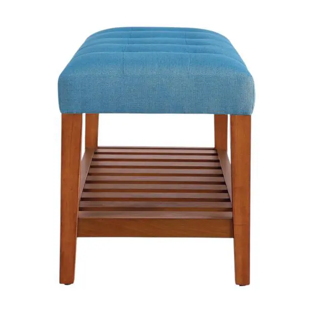 Alt view image 4 of 6 - Charla Light Blue Fabric & Oak Finish Bench