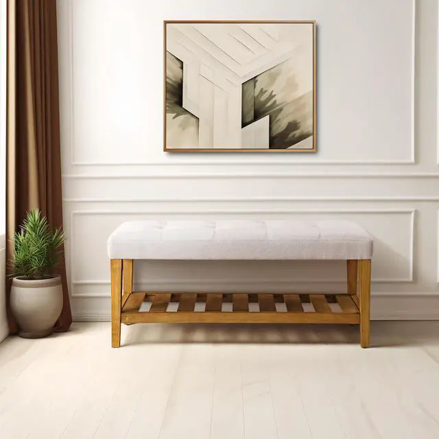 Alt view image 5 of 5 - Charla Light Gray Fabric & Oak Finish Bench