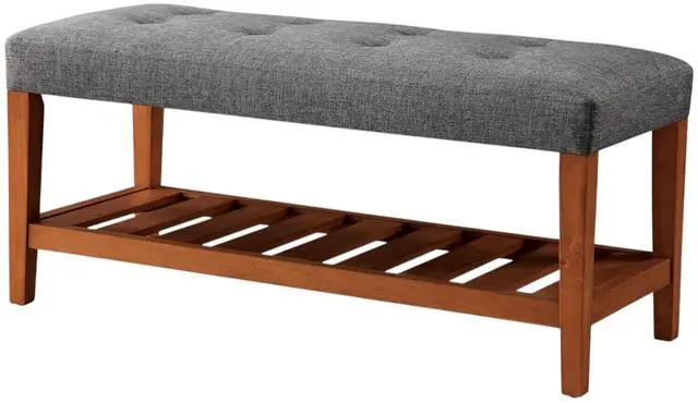 Main image of Charla Gray Fabric & Oak Finish Bench