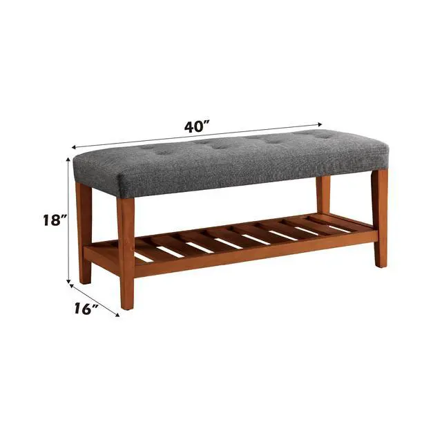 Alt view image 3 of 6 - Charla Gray Fabric & Oak Finish Bench