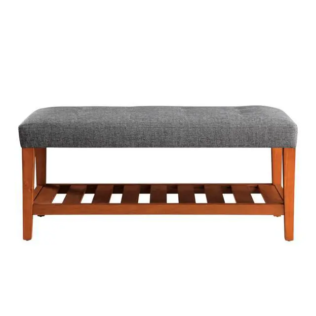 Alt view image 5 of 6 - Charla Gray Fabric & Oak Finish Bench
