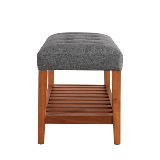 Alt view image 6 of 6 - Charla Gray Fabric & Oak Finish Bench
