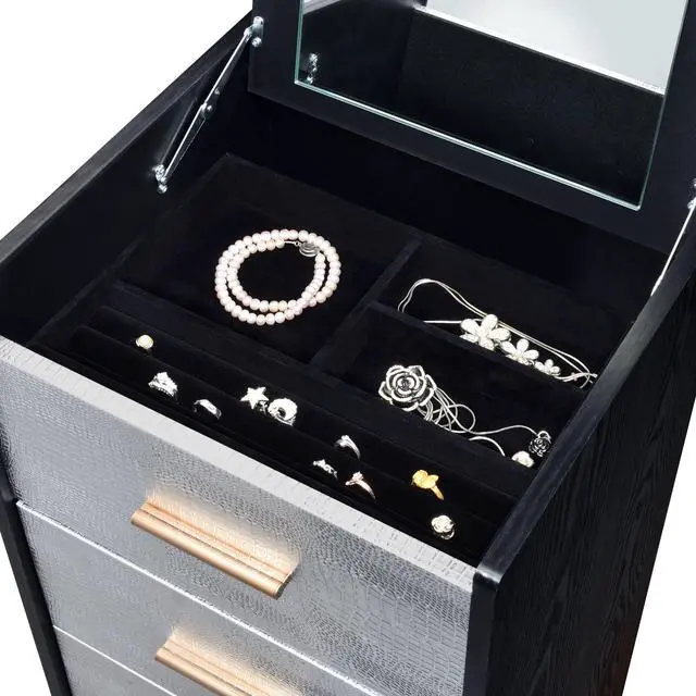 Alt view image 3 of 7 - Myles Black, Silver & Gold Finish Jewelry Armoire