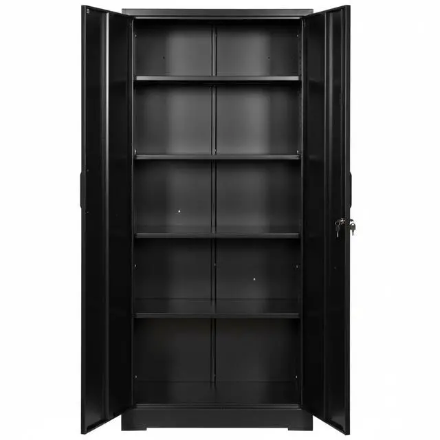 Main image of Container Furniture Direct Ironclad 71" Metal Storage Cabinet with Locking Doors and 4 Adjustable Shelves, Heavy-Duty Steel Cabinet for Garage, Laundry, Office, or Warehouse, Black