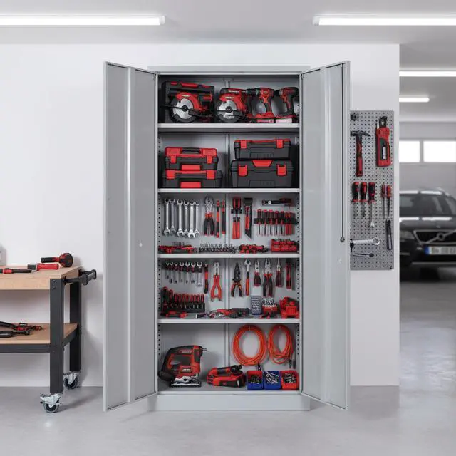 Alt view image 2 of 6 - Container Furniture Direct Ironclad 71" Metal Storage Cabinet with Locking Doors and 4 Adjustable Shelves, Heavy-Duty Steel Cabinet for Garage, Laundry, Office, or Warehouse, Gray