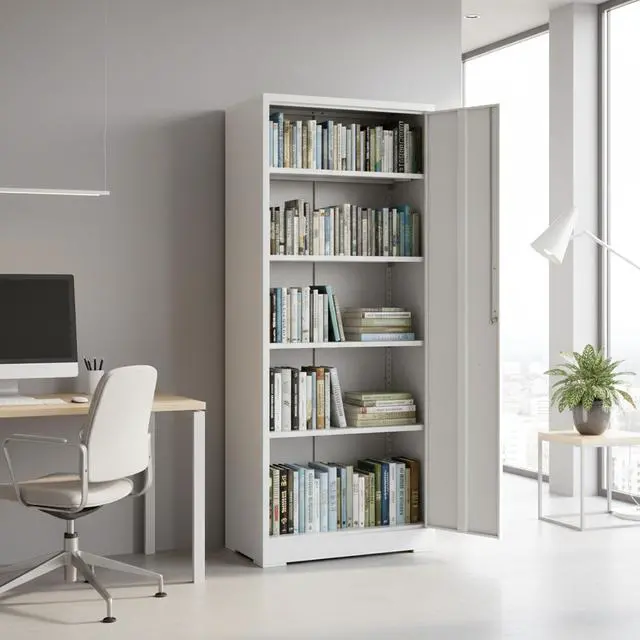Alt view image 4 of 6 - Container Furniture Direct Ironclad 71" Metal Storage Cabinet with Locking Doors and 4 Adjustable Shelves, Heavy-Duty Steel Cabinet for Garage, Laundry, Office, or Warehouse, Cream White
