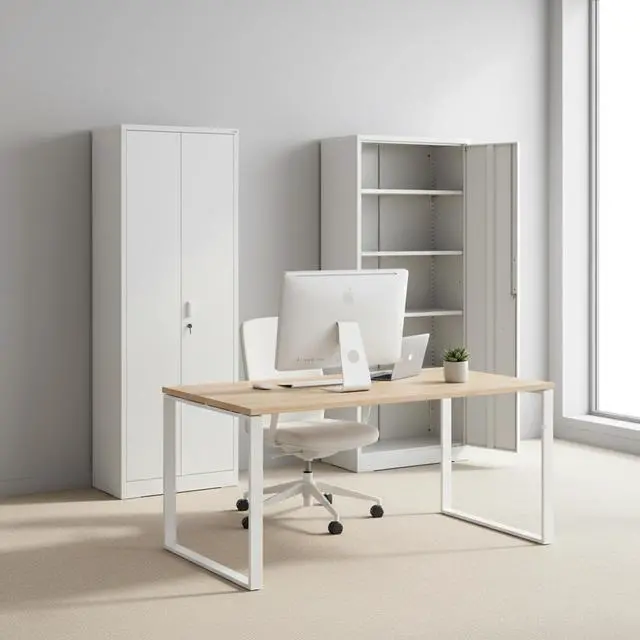 Alt view image 2 of 6 - Container Furniture Direct Ironclad 71" Metal Storage Cabinet with Locking Doors and 4 Adjustable Shelves, Heavy-Duty Steel Cabinet for Garage, Laundry, Office, or Warehouse, Cream White