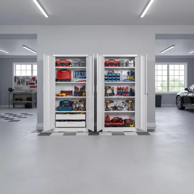 Alt view image 5 of 6 - Container Furniture Direct Ironclad 71" Metal Storage Cabinet with Locking Doors and 4 Adjustable Shelves, Heavy-Duty Steel Cabinet for Garage, Laundry, Office, or Warehouse, Cream White