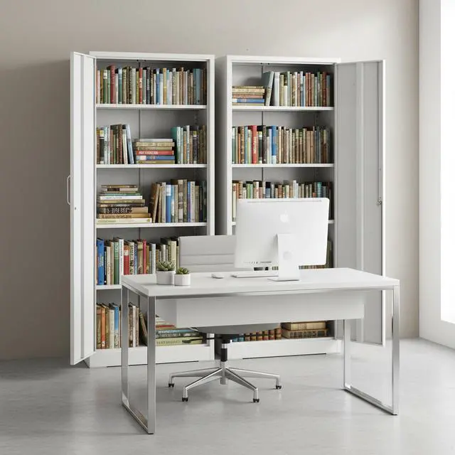 Alt view image 6 of 6 - Container Furniture Direct Ironclad 71" Metal Storage Cabinet with Locking Doors and 4 Adjustable Shelves, Heavy-Duty Steel Cabinet for Garage, Laundry, Office, or Warehouse, Cream White