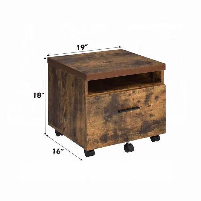 Alt view image 6 of 6 - Industrial Style 1pc File Cabinet with Drawer and Shelf Caster Wheels Wooden Weathered Oak Finish, File Storing Unit Home Office Furniture