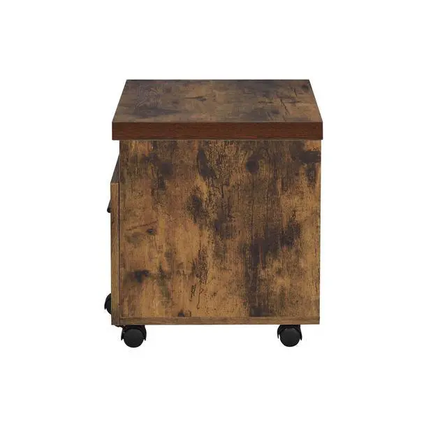 Alt view image 5 of 6 - Industrial Style 1pc File Cabinet with Drawer and Shelf Caster Wheels Wooden Weathered Oak Finish, File Storing Unit Home Office Furniture
