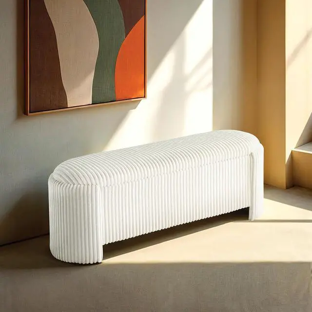 Main image of Contemporary Style Bench Built In Storage Compartment White Finish Primary Living Room