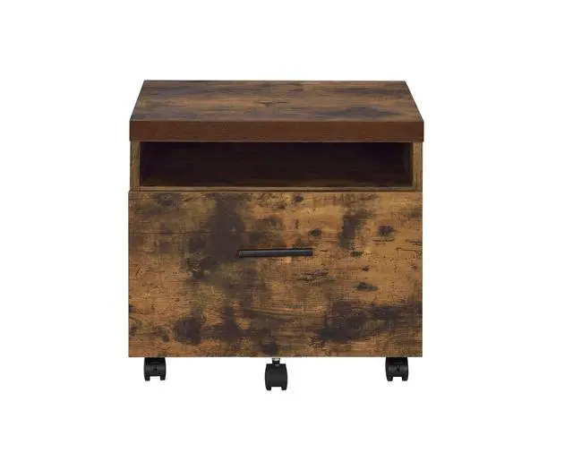 Alt view image 3 of 6 - Industrial Style 1pc File Cabinet with Drawer and Shelf Caster Wheels Wooden Weathered Oak Finish, File Storing Unit Home Office Furniture