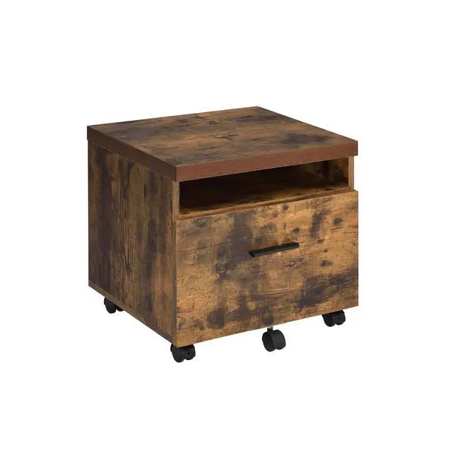 Alt view image 2 of 6 - Industrial Style 1pc File Cabinet with Drawer and Shelf Caster Wheels Wooden Weathered Oak Finish, File Storing Unit Home Office Furniture