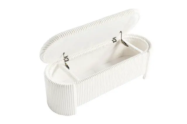 Alt view image 2 of 6 - Contemporary Style Bench Built In Storage Compartment White Finish Primary Living Room