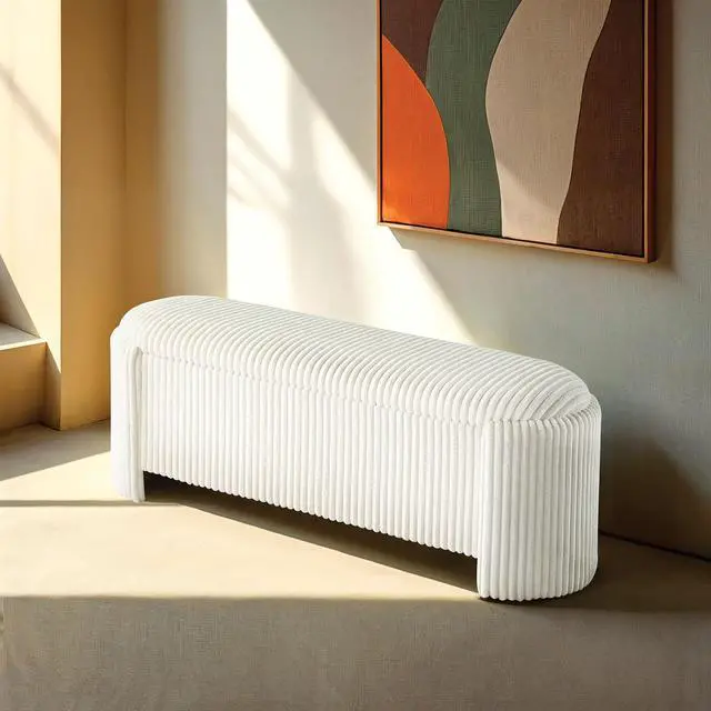 Alt view image 6 of 6 - Contemporary Style Bench Built In Storage Compartment White Finish Primary Living Room