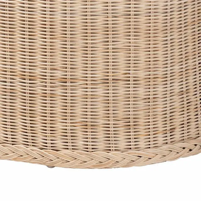 Alt view image 6 of 7 - Braided Natural Rattan Storage Bench with Cushioned Lift-Top Lid - Coastal Boho Style Chest for Bedroom, Entryway, or Living Room Organization, Natural, 39" Oval