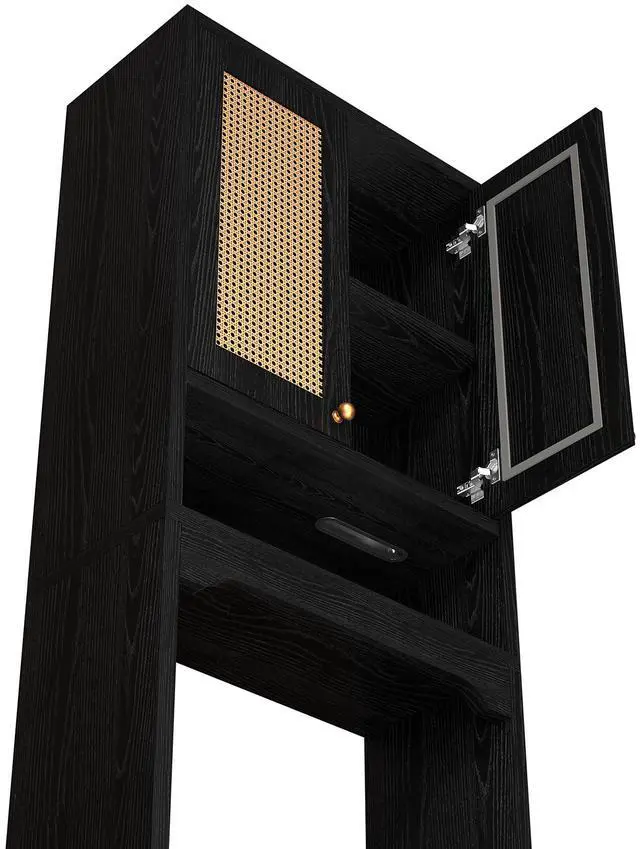 Alt view image 4 of 7 - Over The Toilet Storage Cabinet, Freestanding Bathroom Organizer with 2 Rattan Doors, Farmhouse Space-Saving Toilet Rack with Open Shelf