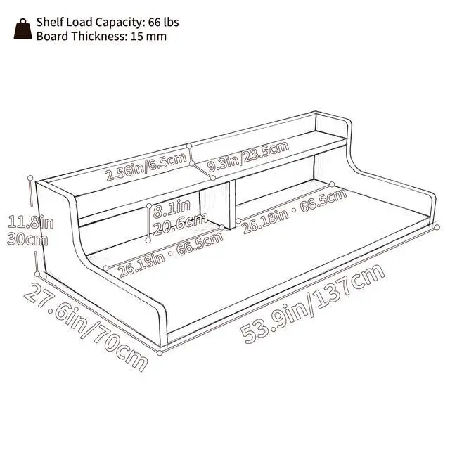 Alt view image 2 of 6 - Washer Dryer Countertop ,54"W x 27.6"D 2-Tier Wood Washer Dryer Topper with Edge Over Washer And Dryer, Extra Room for Laundry Room