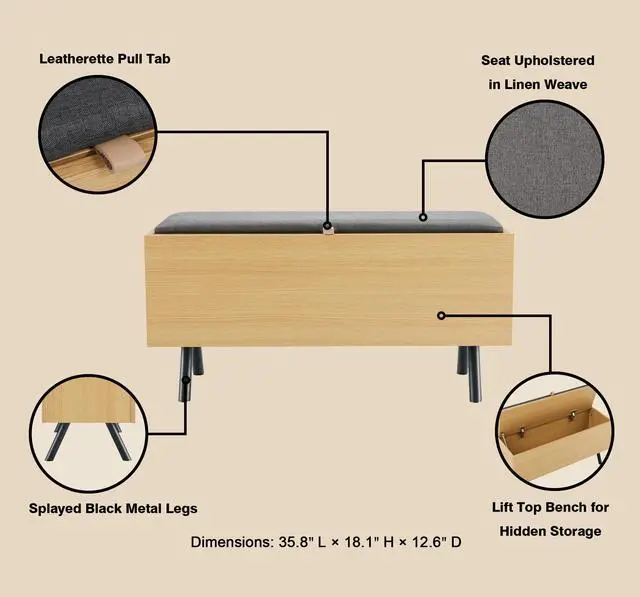 Alt view image 4 of 7 - Accent Storage Bench in Light Oak