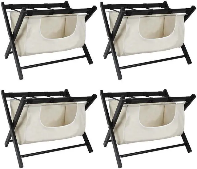 Main image of Babion Folding Luggage Rack for Guest Room 4 Pack, Luggage Rack for Suitcase Stand with Detachable Laundry Bag, Foldable Suitcase Stand Holder with Double Tiers forBedroom,Hotel (Black)
