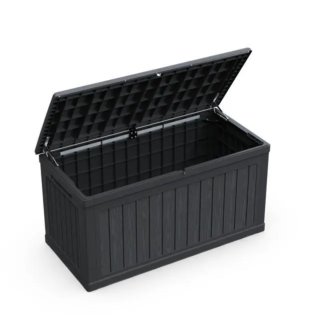 Alt view image 3 of 7 - 230 Gallon Large Outdoor Storage XXL Deck Box for Patio Furniture, Outdoor Cushions, Garden Tools and Sports/Pools Equipment, Waterproof Resin, Lockable, Black