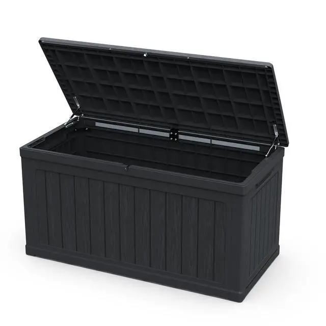 Alt view image 4 of 7 - 230 Gallon Large Outdoor Storage XXL Deck Box for Patio Furniture, Outdoor Cushions, Garden Tools and Sports/Pools Equipment, Waterproof Resin, Lockable, Black