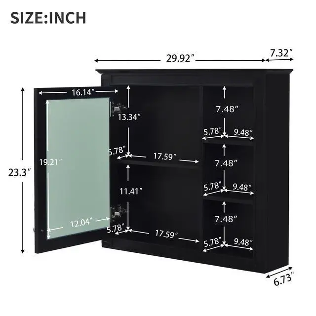 Alt view image 3 of 7 - 30'' x 28'' Medicine Cabinet, Wall Mounted Bathroom Storage Cabinet, Modern Bathroom Wall Cabinet with Mirror,Medicine Cabinet, Mirror Cabinet with 3 Open Shelves (Not Include Bathroom Vanity )