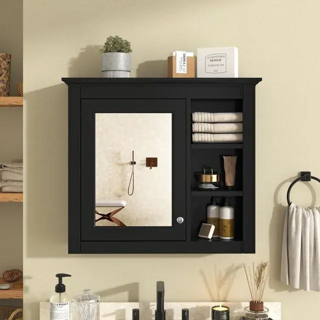Alt view image 5 of 7 - 30'' x 28'' Medicine Cabinet, Wall Mounted Bathroom Storage Cabinet, Modern Bathroom Wall Cabinet with Mirror,Medicine Cabinet, Mirror Cabinet with 3 Open Shelves (Not Include Bathroom Vanity )