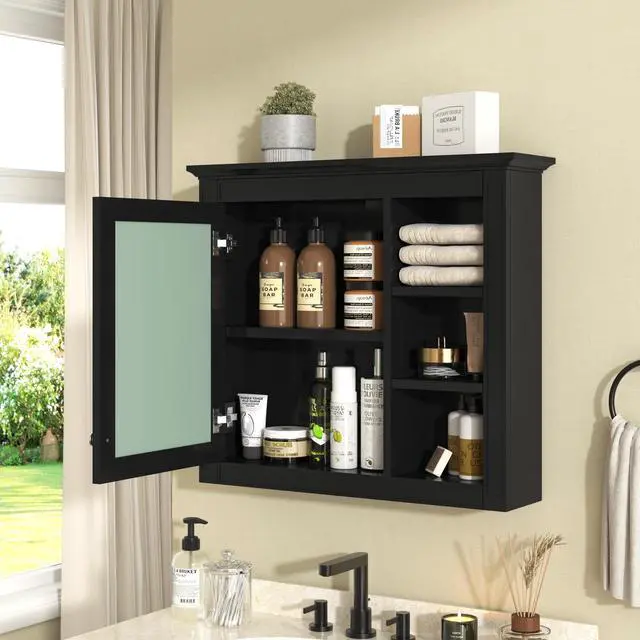 Alt view image 6 of 7 - 30'' x 28'' Medicine Cabinet, Wall Mounted Bathroom Storage Cabinet, Modern Bathroom Wall Cabinet with Mirror,Medicine Cabinet, Mirror Cabinet with 3 Open Shelves (Not Include Bathroom Vanity )