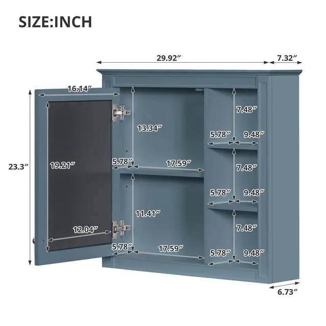 Alt view image 3 of 7 - 30'' x 28'' Medicine Cabinet, Wall Mounted Bathroom Storage Cabinet, Modern Bathroom Wall Cabinet with Mirror,Medicine Cabinet, Mirror Cabinet with 3 Open Shelves (Not Include Bathroom Vanity )
