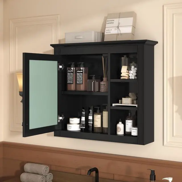 Alt view image 4 of 7 - 30'' x 28'' Medicine Cabinet, Wall Mounted Bathroom Storage Cabinet, Modern Bathroom Wall Cabinet with Mirror,Medicine Cabinet, Mirror Cabinet with 3 Open Shelves (Not Include Bathroom Vanity )
