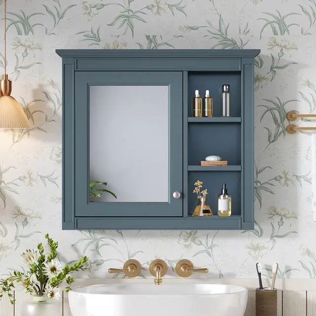 Alt view image 2 of 7 - 30'' x 28'' Medicine Cabinet, Wall Mounted Bathroom Storage Cabinet, Modern Bathroom Wall Cabinet with Mirror,Medicine Cabinet, Mirror Cabinet with 3 Open Shelves (Not Include Bathroom Vanity )