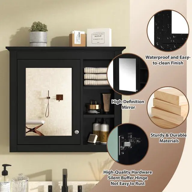 Alt view image 7 of 7 - 30'' x 28'' Medicine Cabinet, Wall Mounted Bathroom Storage Cabinet, Modern Bathroom Wall Cabinet with Mirror,Medicine Cabinet, Mirror Cabinet with 3 Open Shelves (Not Include Bathroom Vanity )