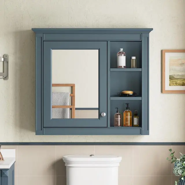 Alt view image 5 of 7 - 30'' x 28'' Medicine Cabinet, Wall Mounted Bathroom Storage Cabinet, Modern Bathroom Wall Cabinet with Mirror,Medicine Cabinet, Mirror Cabinet with 3 Open Shelves (Not Include Bathroom Vanity )