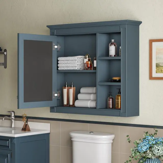 Alt view image 6 of 7 - 30'' x 28'' Medicine Cabinet, Wall Mounted Bathroom Storage Cabinet, Modern Bathroom Wall Cabinet with Mirror,Medicine Cabinet, Mirror Cabinet with 3 Open Shelves (Not Include Bathroom Vanity )