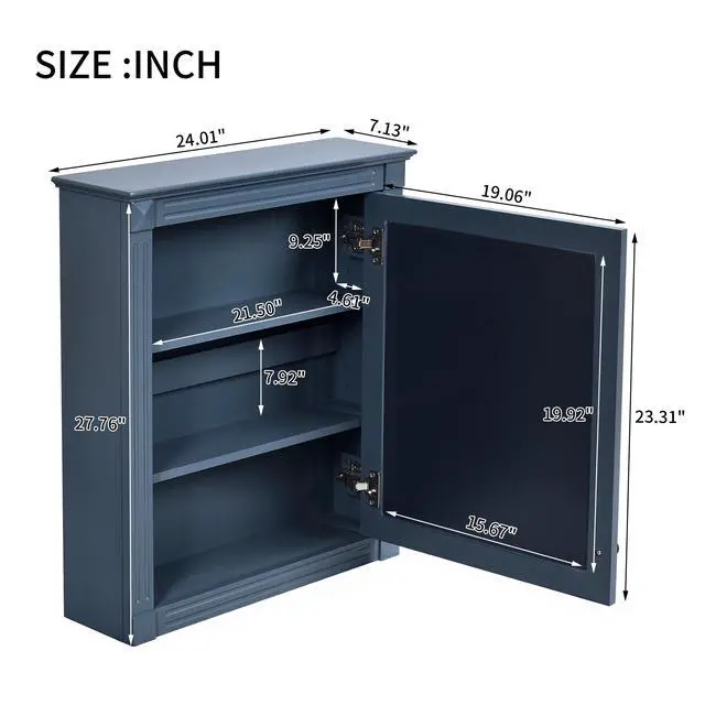 Alt view image 3 of 7 - 24'' x 27'' Wall Mounted Bathroom Storage Cabinet with Mirror, Medicine Cabinet with Height Adjustable Shelf, Over the Toilet Space Saver Cabinet