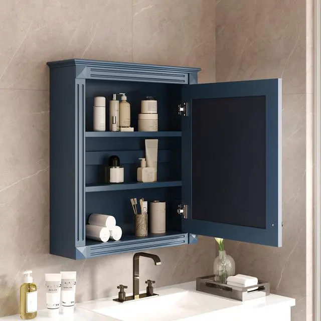Alt view image 4 of 7 - 24'' x 27'' Wall Mounted Bathroom Storage Cabinet with Mirror, Medicine Cabinet with Height Adjustable Shelf, Over the Toilet Space Saver Cabinet