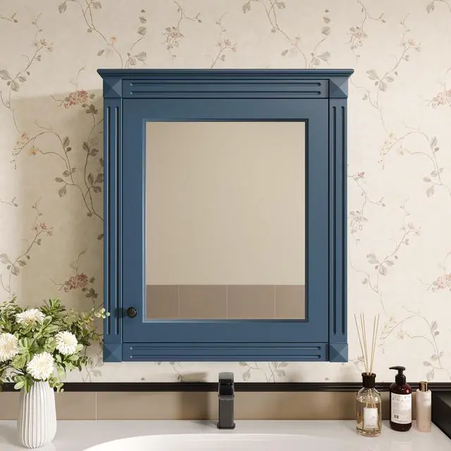 Alt view image 2 of 7 - 24'' x 27'' Wall Mounted Bathroom Storage Cabinet with Mirror, Medicine Cabinet with Height Adjustable Shelf, Over the Toilet Space Saver Cabinet