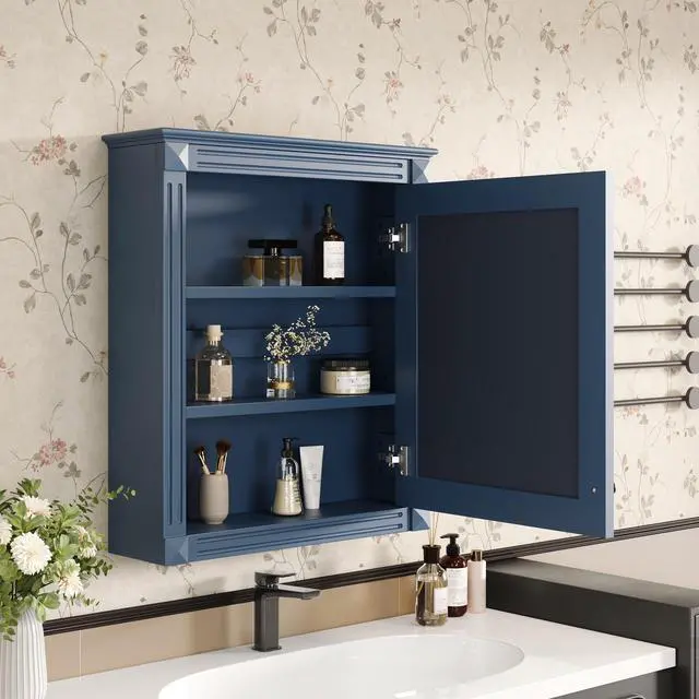 Alt view image 6 of 7 - 24'' x 27'' Wall Mounted Bathroom Storage Cabinet with Mirror, Medicine Cabinet with Height Adjustable Shelf, Over the Toilet Space Saver Cabinet