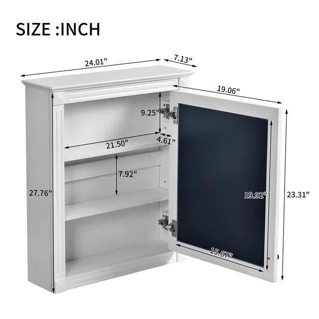 Alt view image 3 of 7 - 24'' x 27'' Wall Mounted Bathroom Storage Cabinet with Mirror, Medicine Cabinet with Height Adjustable Shelf, Over the Toilet Space Saver Cabinet