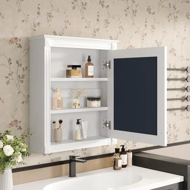 Alt view image 4 of 7 - 24'' x 27'' Wall Mounted Bathroom Storage Cabinet with Mirror, Medicine Cabinet with Height Adjustable Shelf, Over the Toilet Space Saver Cabinet