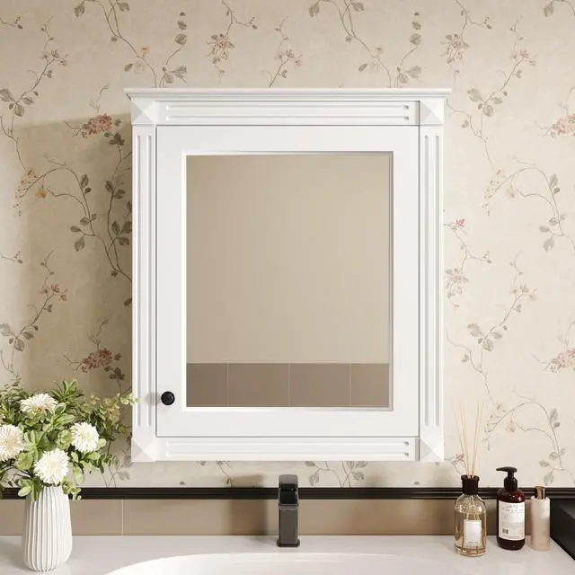 Alt view image 2 of 7 - 24'' x 27'' Wall Mounted Bathroom Storage Cabinet with Mirror, Medicine Cabinet with Height Adjustable Shelf, Over the Toilet Space Saver Cabinet