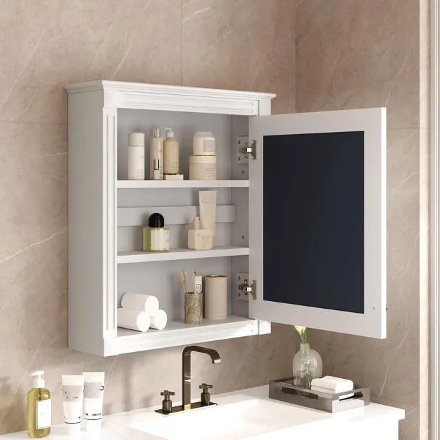 Alt view image 5 of 7 - 24'' x 27'' Wall Mounted Bathroom Storage Cabinet with Mirror, Medicine Cabinet with Height Adjustable Shelf, Over the Toilet Space Saver Cabinet