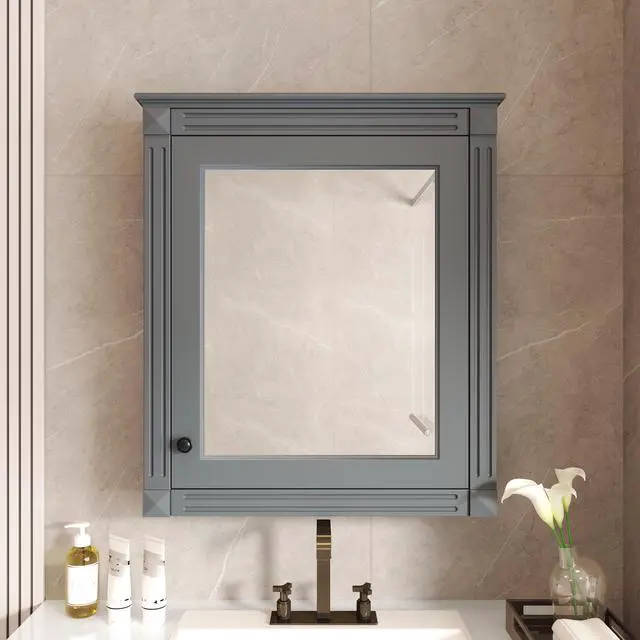Alt view image 5 of 7 - 24'' x 27'' Wall Mounted Bathroom Storage Cabinet with Mirror, Medicine Cabinet with Height Adjustable Shelf, Over the Toilet Space Saver Cabinet